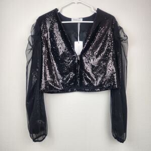 Pianura Studio Cropped Jacket Sequin Black Size 42 Italian US Small NWT